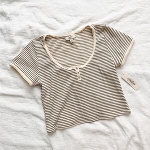 Striped Cream and Black Short Sleeve Top